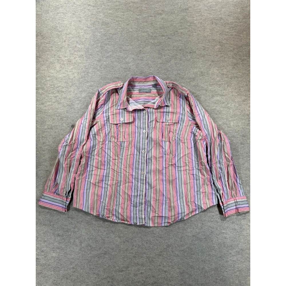 Liz Claiborne Shirt Womens 2X Multicolor Striped Chest Pockets Classic Button Up